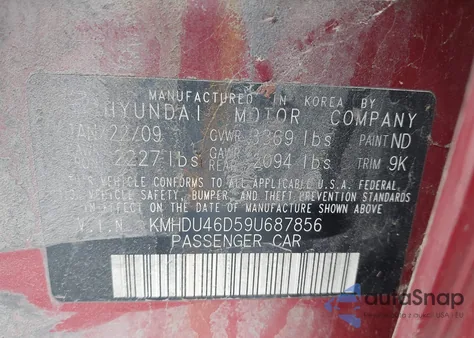 2009 Hyundai Elantra Gls из США, поврежденный, VIN KMHDU46D59U687856